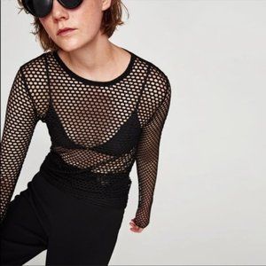 Zara black fishnet mesh top - Size 8